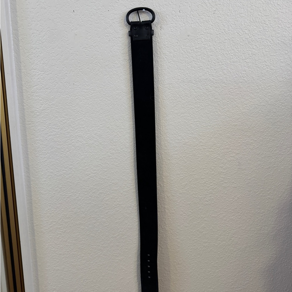 Women’s Black Wide Leather Belt with Matte Black Buckle - Picture 2 of 5